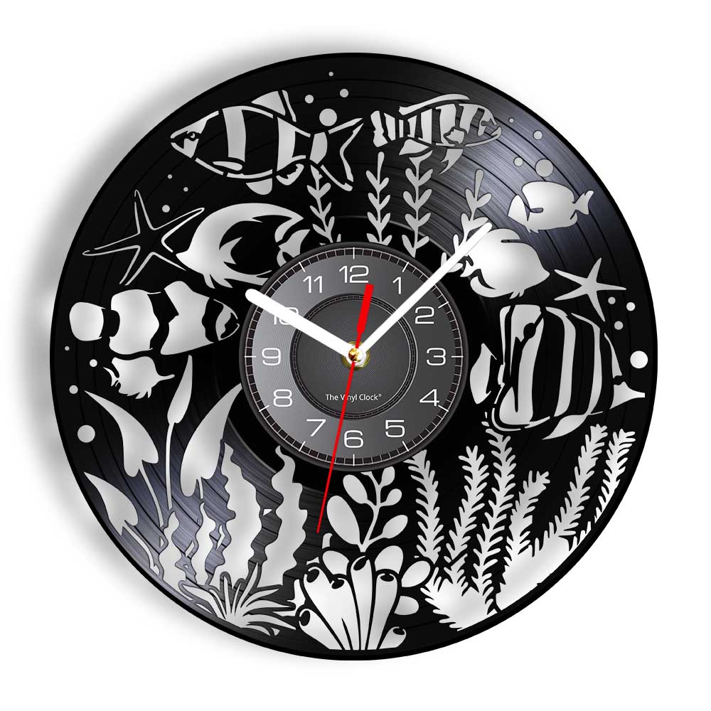 Aquarium Marine World - Unterwasserwelt Aquarium Meeresbenthos Schallplatten-Uhr Korallenriffe und